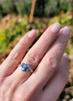 14k white gold Retro Aquamarine & Diamond estate Ring