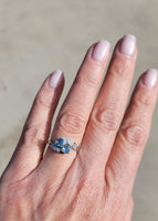 14k white gold Retro Aquamarine & Diamond estate Ring