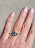 14k white gold Retro Aquamarine & Diamond estate Ring
