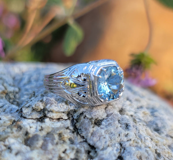 18k white gold Deco c.1920's aquamarine ring
