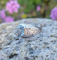 18k white gold Deco c.1920's aquamarine ring