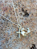14k yellow gold estate heart anchor cross pendant necklace