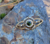 14k gold Victorian pearl & green tourmaline pin brooch