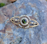 14k gold Victorian pearl & green tourmaline pin brooch