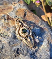 14k gold Victorian pearl & green tourmaline pin brooch