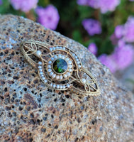 14k gold Victorian pearl & green tourmaline pin brooch