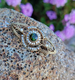 14k gold Victorian pearl & green tourmaline pin brooch
