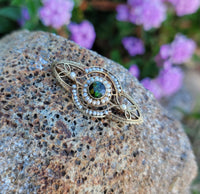 14k gold Victorian pearl & green tourmaline pin brooch