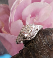 Platinum Edwardian Filigree European cut diamond antique Ring