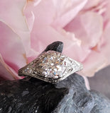 Platinum Edwardian Filigree European cut diamond antique Ring