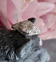 Platinum Edwardian Filigree European cut diamond antique Ring