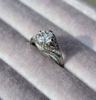 Platinum Edwardian Filigree European cut diamond antique Ring