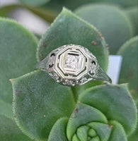 18k white gold c.1920's Deco Filigree European cut diamond antique Ring