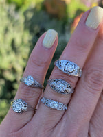18k white gold c.1920's Deco Filigree European cut diamond antique Ring