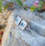 14k gold white gold Aquamarine & diamond DECO style square studs halo earrings NEW