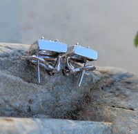 14k gold white gold Aquamarine & diamond DECO style square studs halo earrings NEW