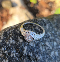 14k white gold c.1920's filigree diamond engagement ring