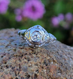 18k white gold c.1920's filigree diamond engagement ring