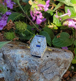 14k gold two tone Deco estate Sapphire & Diamond Ring