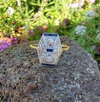 14k gold two tone Deco estate Sapphire & Diamond Ring