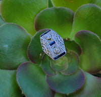 14k gold two tone Deco estate Sapphire & Diamond Ring
