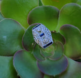 14k gold two tone Deco estate Sapphire & Diamond Ring