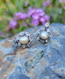 Early VICTORIAN 14k gold & Silver topped rose cut diamond & natural pearl earrings