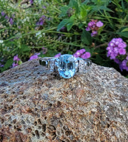 platinum Aquamarine & Diamond estate ring