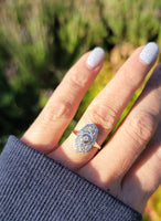 18k gold & platinum top two tone diamond Deco c.20's c.30's Deco glove shield Ring HOLD