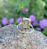 platinum & 18k gold two tone Deco estate Sapphire & Diamond Ring