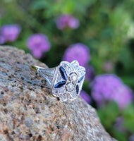 18k gold two tone Deco estate Sapphire & Diamond Ring