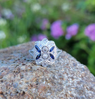 18k gold two tone Deco estate Sapphire & Diamond Ring
