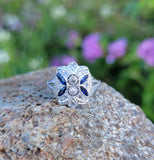 18k gold two tone Deco estate Sapphire & Diamond Ring