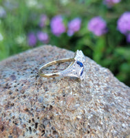 18k gold two tone Deco estate Sapphire & Diamond Ring