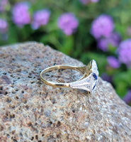 18k gold two tone Deco estate Sapphire & Diamond Ring