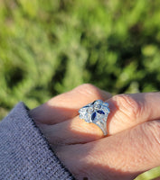 18k gold two tone Deco estate Sapphire & Diamond Ring
