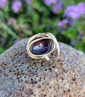 14k gold cabochon garnet estate ring