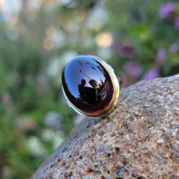 14k gold cabochon garnet estate ring