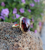 14k gold cabochon garnet estate ring