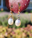 14k gold mine cut diamond & pearl antique earrings
