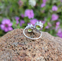 platinum Peridot & Diamond bypass antique estate ring