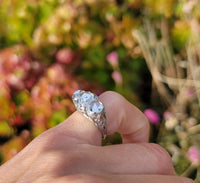 platinum c.1920's filigree c.1920's estate three 3 stone ring - rose cut white sapphires