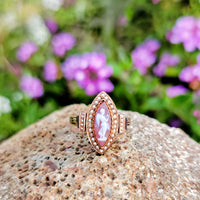 14k gold Victorian carved cameo angel & seed pearl estate navette ring