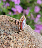 14k gold Victorian carved cameo angel & seed pearl estate navette ring