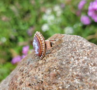 14k gold Victorian carved cameo angel & seed pearl estate navette ring