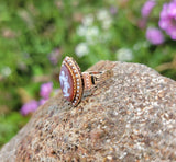14k gold Victorian carved cameo angel & seed pearl estate navette ring