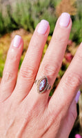 14k gold Victorian carved cameo angel & seed pearl estate navette ring