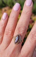 14k gold Victorian carved cameo angel & seed pearl estate navette ring