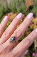 14k gold Victorian carved cameo angel & seed pearl estate navette ring