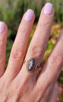 14k gold Victorian carved cameo angel & seed pearl estate navette ring